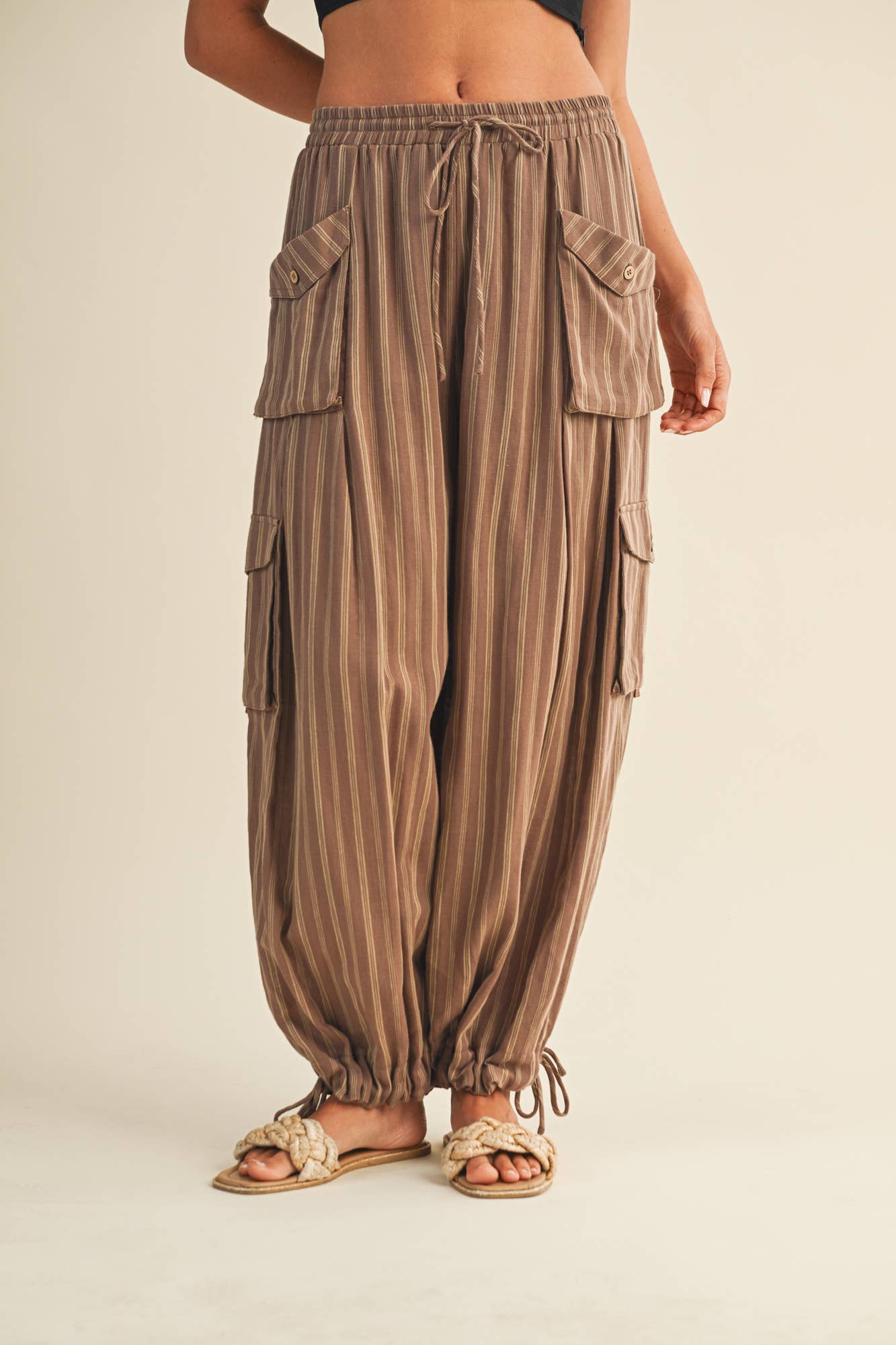 Striped Drawstring Cargo Pant