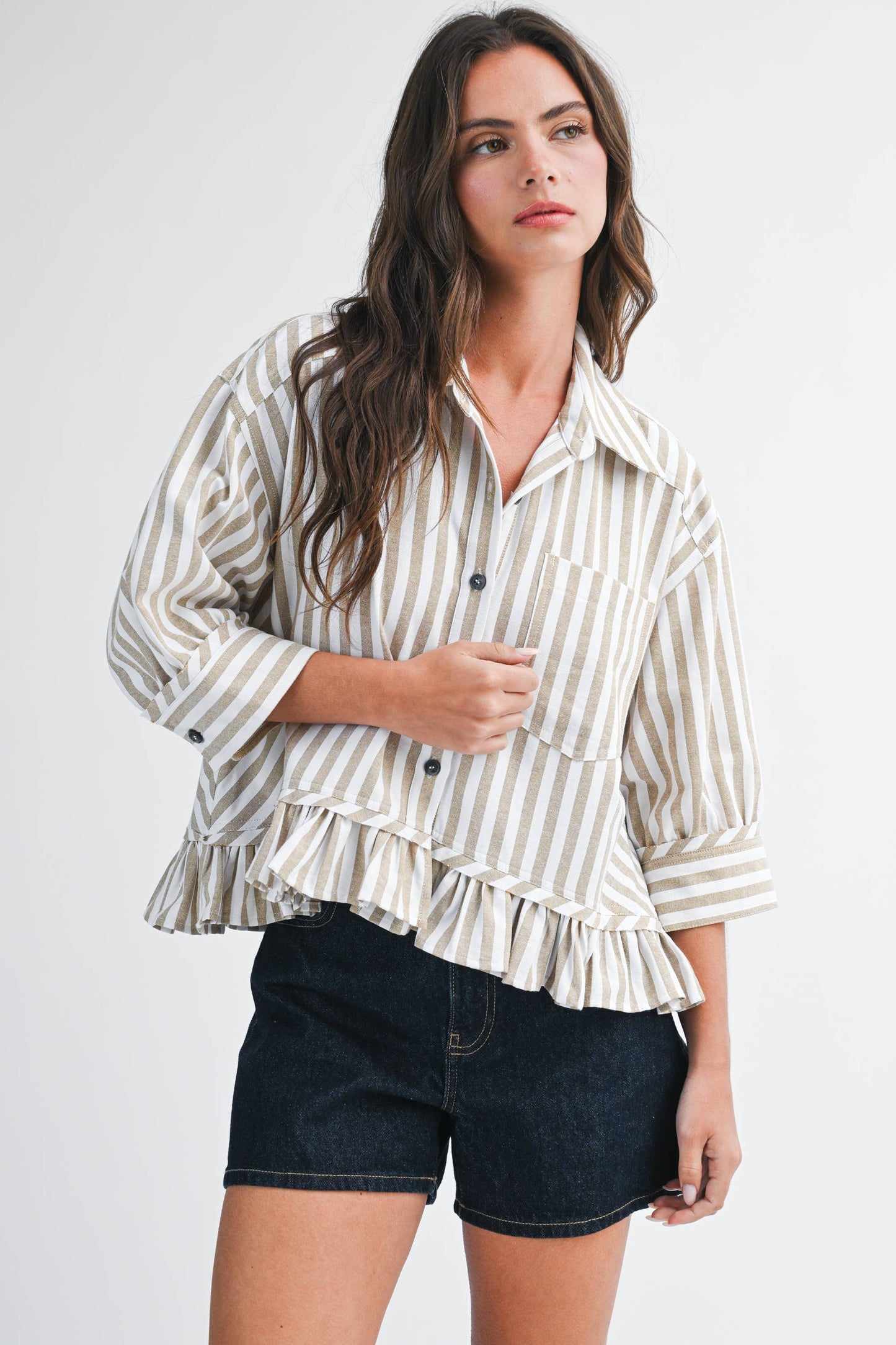 Striped Ruffle Button Down