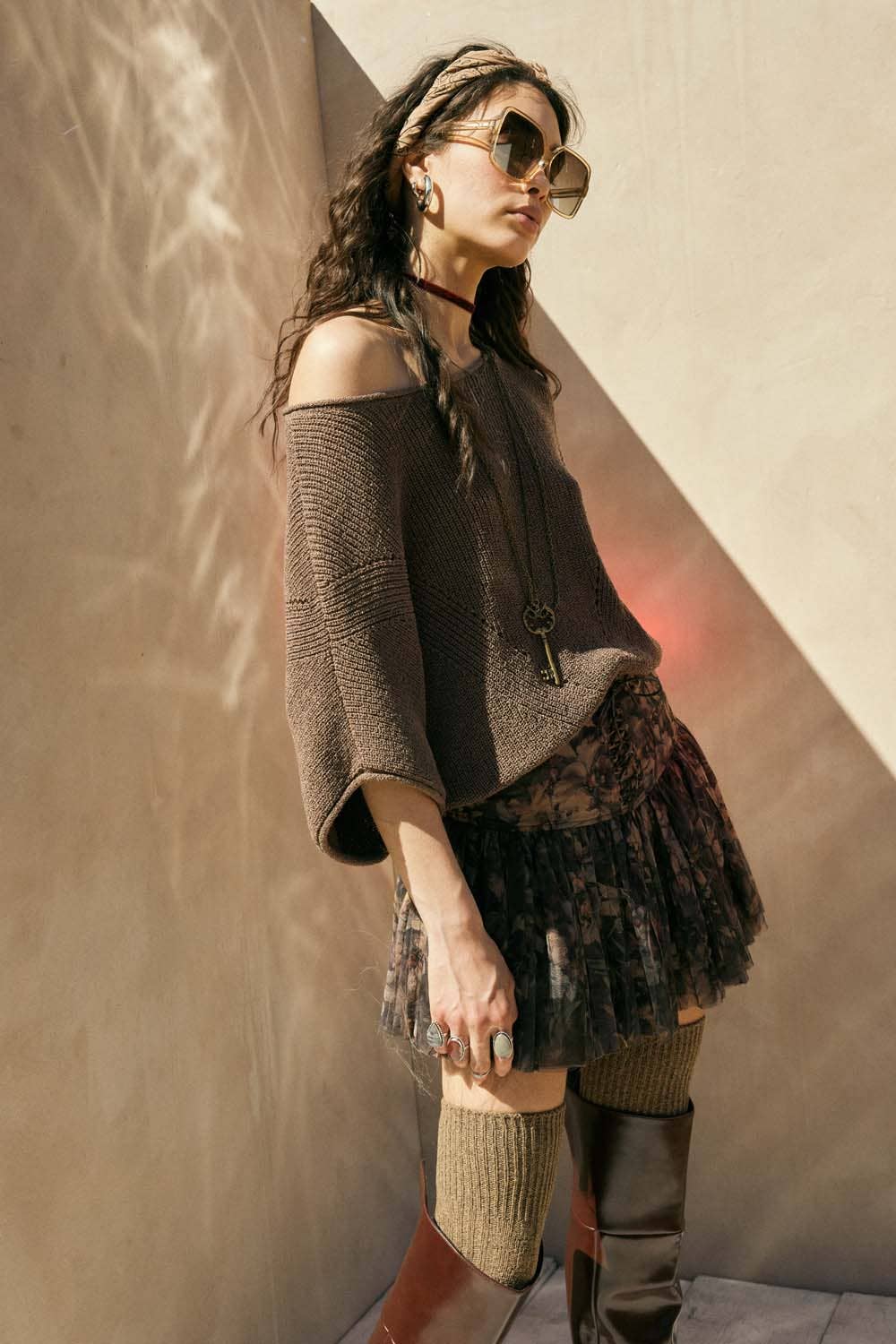 Pointelle Ribbed Knit Sweater