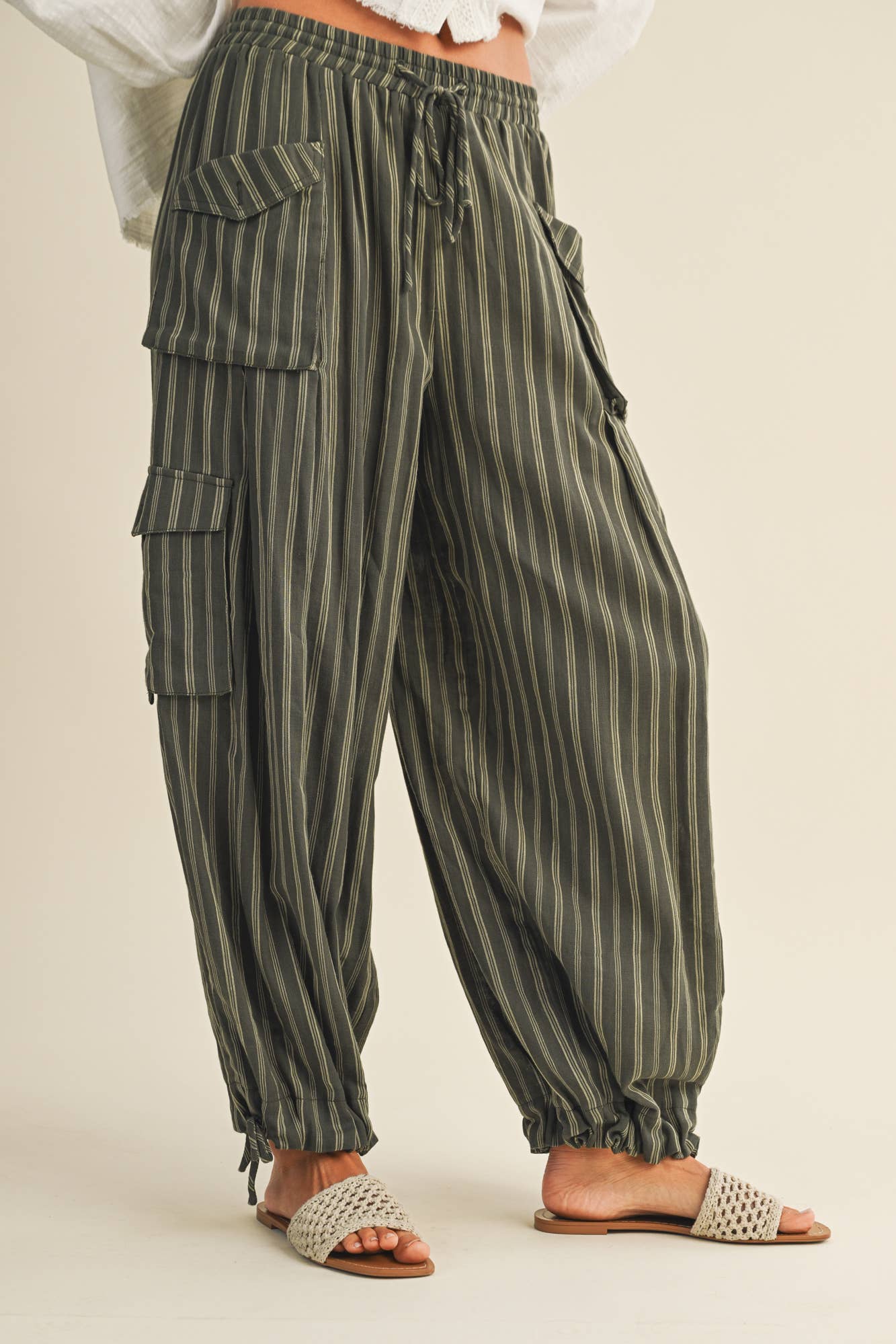 Striped Drawstring Cargo Pant