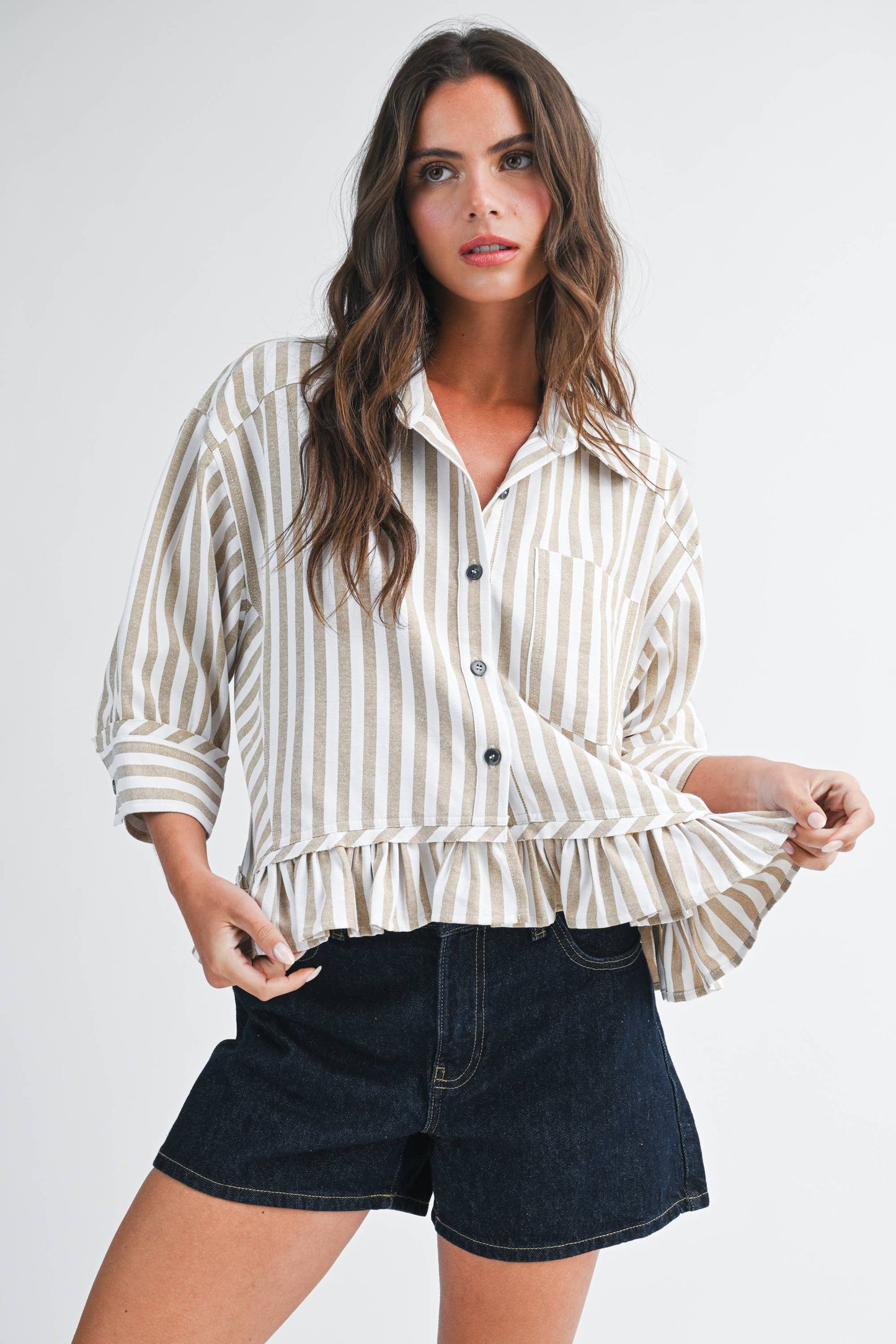 Striped Ruffle Button Down