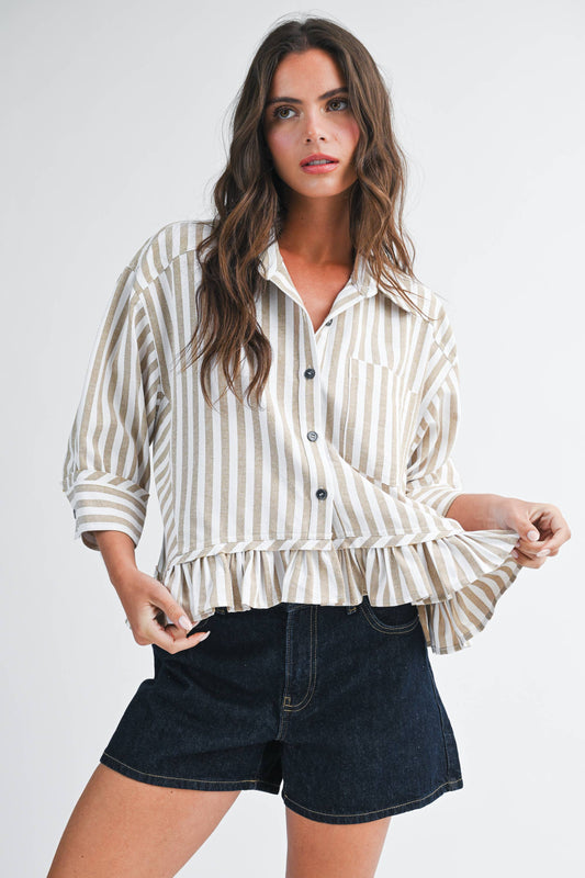Striped Ruffle Button Down