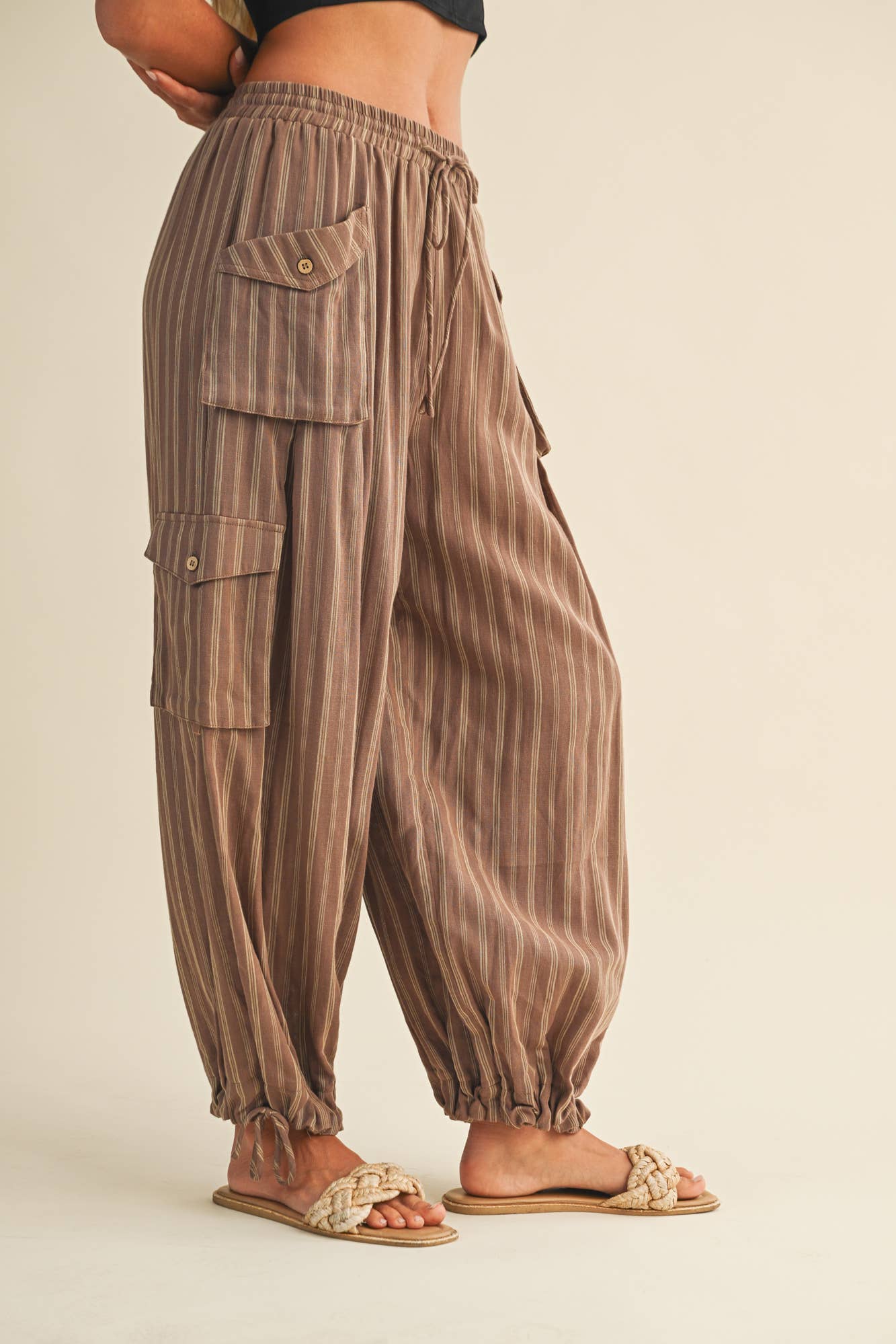 Striped Drawstring Cargo Pant
