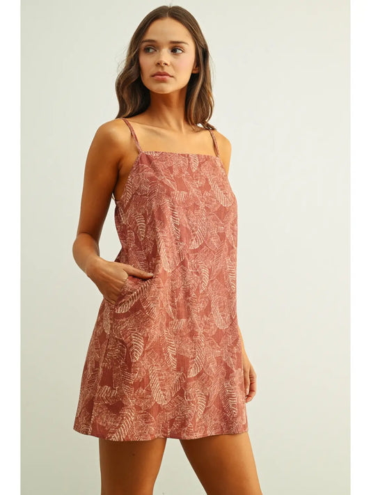 Leaf Print Linen Dress