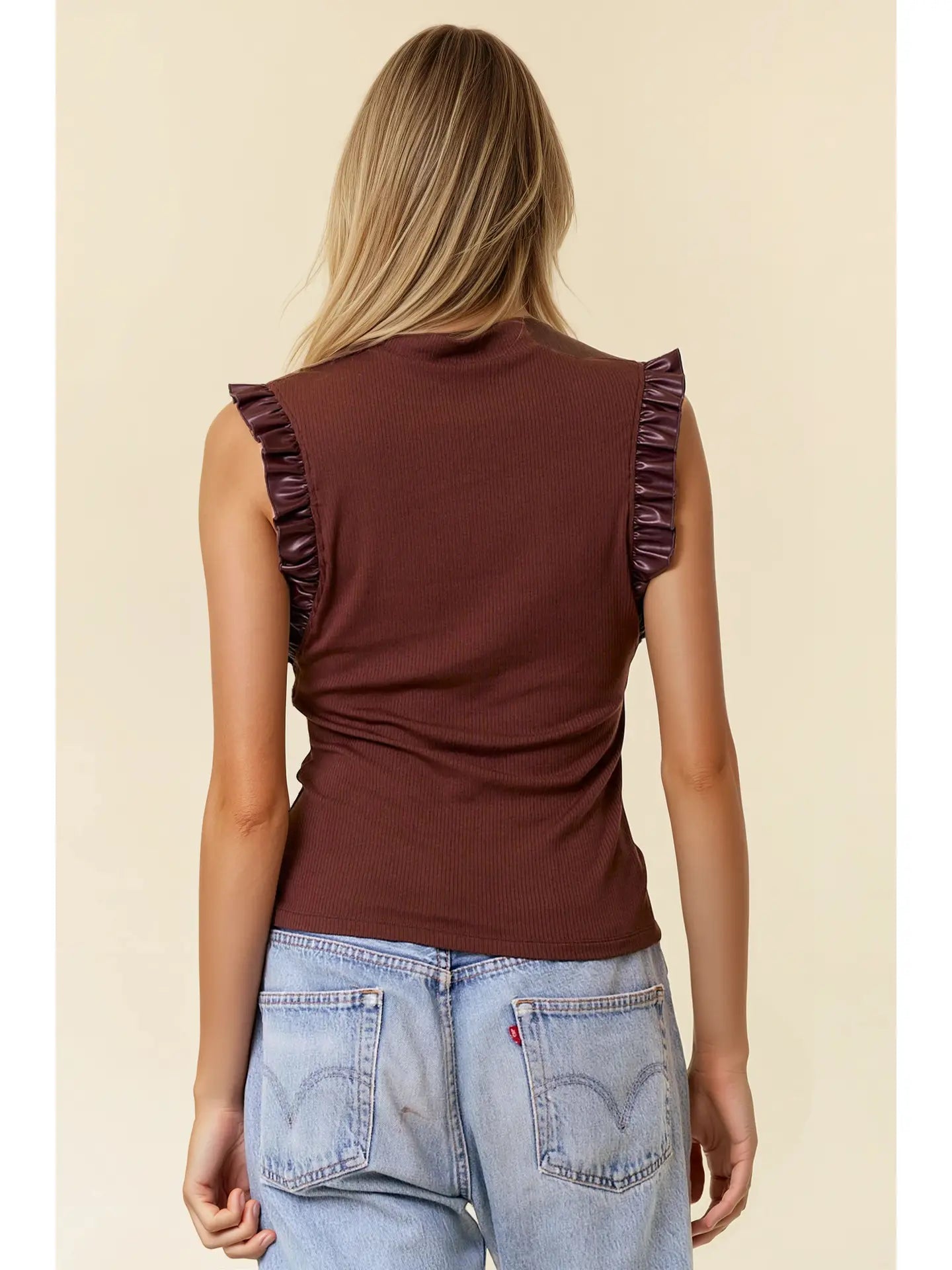 Mock Neck Ruffle Tank