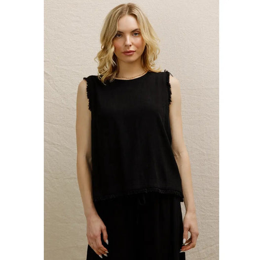 Linen fringe sleeveless top
