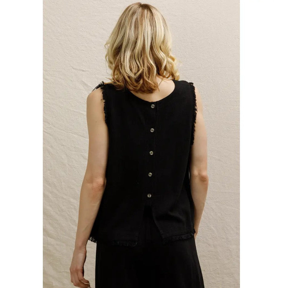 Linen fringe sleeveless top