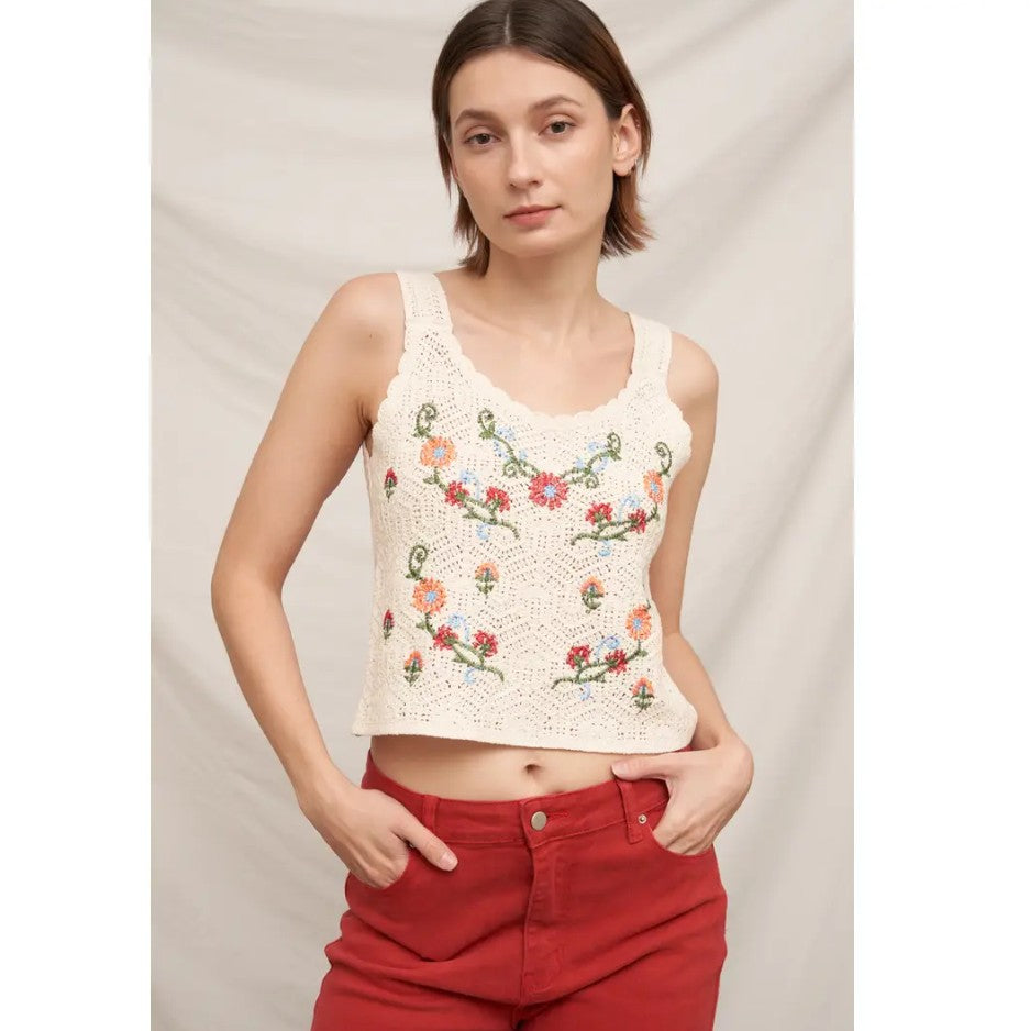 Sleeveless Floral Crochet Top