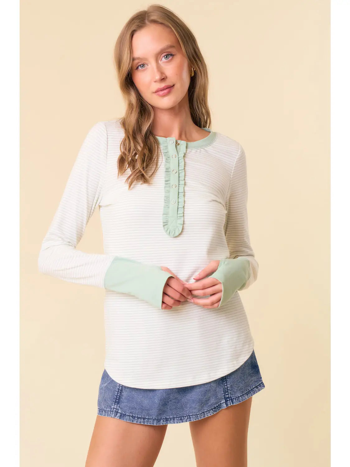 Stripe Long Sleeve Henley Top