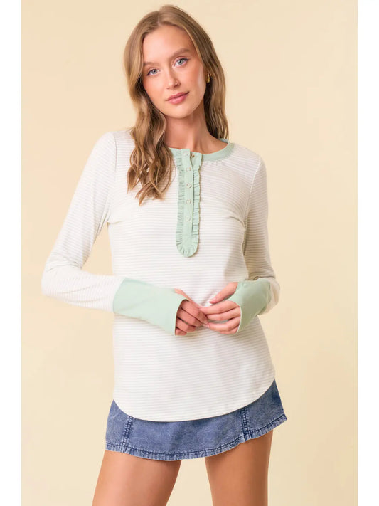 Stripe Long Sleeve Henley Top